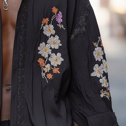 Men's Vintage Embroidered Long Sleeve Shirt | Summer Fashion | Breathable Fabric | Easy Care | Classic Elegance