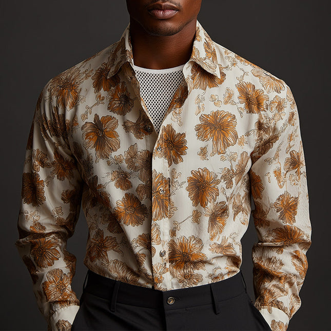 Men's Retro Cotton Linen Long Sleeve Shirt | Summer Fashion | Lightweight Breathable Fabric | Unique Printed Design | Casual & Elegant | Versatile for Any Occasion