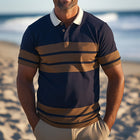 Men's Retro Knitted Polo Shirt | Short Sleeve | Summer Fashion | Lightweight Casual | Ribbed Collar | Vintage Inspired | Breathable Fabric | Versatile Style | Timeless Design | Ideal For Warm Weather