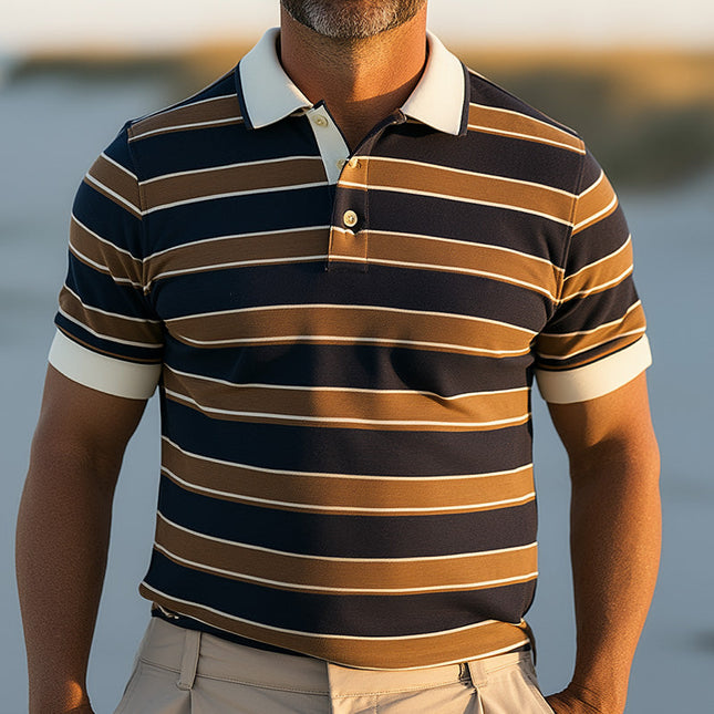 Men's Retro Knitted Short Sleeve Polo Shirt | Summer Fashion | Vintage Design | Breathable Fabric | Casual & Semi-Formal Style | Classic Polo Collar | Intricate Knit Patterns | Versatile Wardrobe Essential