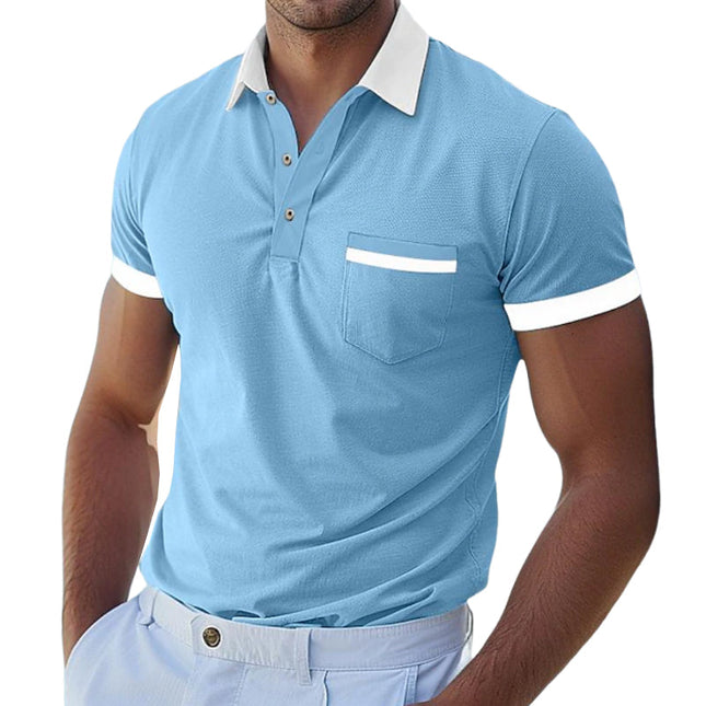 Men's Polo Shirt | Slim Fit | Contrast Patchwork | Lapel Collar | Short Sleeve | Cotton Casual Top | Versatile Styling | Breathable & Comfortable