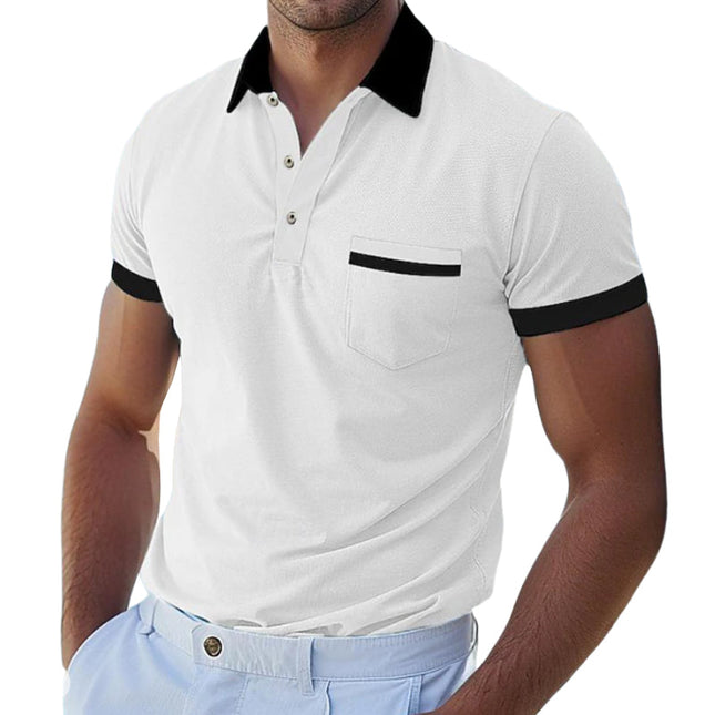 Men's Polo Shirt | Slim Fit | Contrast Patchwork | Lapel Collar | Short Sleeve | Cotton Casual Top | Versatile Styling | Breathable & Comfortable