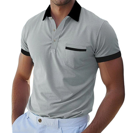 Men's Polo Shirt | Slim Fit | Contrast Patchwork | Lapel Collar | Short Sleeve | Cotton Casual Top | Versatile Styling | Breathable & Comfortable
