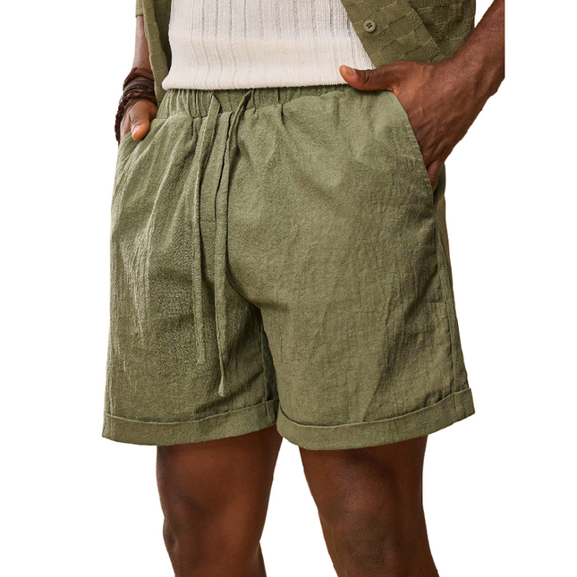 Men's Elastic Waist Loose Fit Shorts | Cotton Blend Drawstring | Casual Lightweight Summer Wear | Breathable Moisture-Wicking Fabric | Functional Pockets | Easy Care Machine Washable | Versatile Styling Options