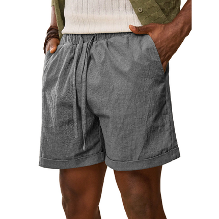 Men's Elastic Waist Loose Fit Shorts | Cotton Blend Drawstring | Casual Lightweight Summer Wear | Breathable Moisture-Wicking Fabric | Functional Pockets | Easy Care Machine Washable | Versatile Styling Options