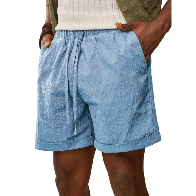 Men's Elastic Waist Loose Fit Shorts | Cotton Blend Drawstring | Casual Lightweight Summer Wear | Breathable Moisture-Wicking Fabric | Functional Pockets | Easy Care Machine Washable | Versatile Styling Options