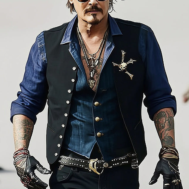 Men's Gothic Vest | Solid Black Multi-Button | Skull Decor | Stylish & Edgy Outerwear | Versatile Casual & Semi-Formal Wear | High-Quality Durable Fabric | Sizes S-3XL | Fashion-Forward Statement Piece