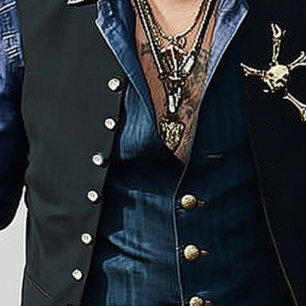 Men's Gothic Vest | Solid Black Multi-Button | Skull Decor | Stylish & Edgy Outerwear | Versatile Casual & Semi-Formal Wear | High-Quality Durable Fabric | Sizes S-3XL | Fashion-Forward Statement Piece