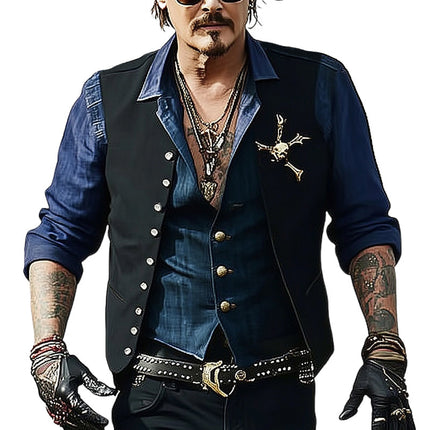 Men's Gothic Vest | Solid Black Multi-Button | Skull Decor | Stylish & Edgy Outerwear | Versatile Casual & Semi-Formal Wear | High-Quality Durable Fabric | Sizes S-3XL | Fashion-Forward Statement Piece