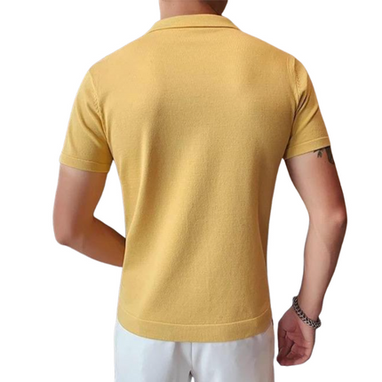 Men's Short Sleeve Jacquard Knitted Cardigan | Slim Fit | Single Breasted | Casual Lapel Collar | Stylish Outerwear for Casual & Smart-Casual Occasions