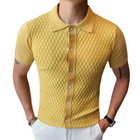 Men's Short Sleeve Jacquard Knitted Cardigan | Slim Fit | Single Breasted | Casual Lapel Collar | Stylish Outerwear for Casual & Smart-Casual Occasions