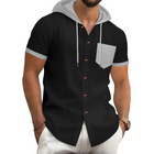 Men's Hooded Short Sleeve Shirt | Casual Cotton Blend | Waffle Texture | Contrast Color Stitching | Comfortable Soft Fabric | Breathable & Durable | Versatile Style | Athletic & Casual Wear