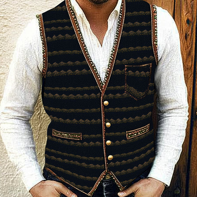 Men's Vintage V-Neck Printed Button Vest | Tailored Fit | Classic Style | Lightweight Fabric | Sizes S-3XL | Formal Casual Occasions