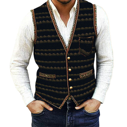 Men's Vintage V-Neck Printed Button Vest | Tailored Fit | Classic Style | Lightweight Fabric | Sizes S-3XL | Formal Casual Occasions