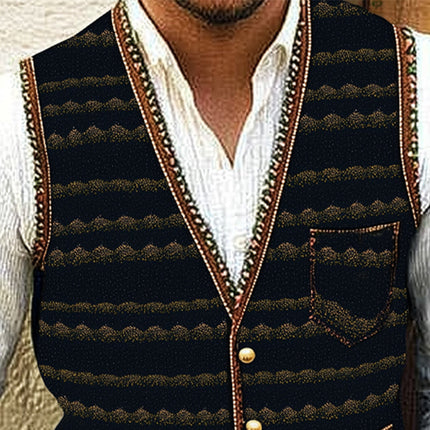 Men's Vintage V-Neck Printed Button Vest | Tailored Fit | Classic Style | Lightweight Fabric | Sizes S-3XL | Formal Casual Occasions