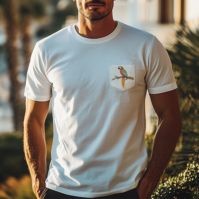 Men's Summer Casual T-Shirt | Cotton Blend | Slim Fit | Pocket | Animal Embroidery | Short Sleeve | Breathable | Lightweight | Soft | Perfect for Warm Weather | Versatile Style