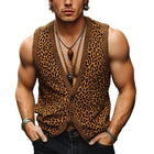 Men's Leopard Jacquard V-Neck Vest | Vintage Style | Unique Pattern | Premium Fabric | Stylish Fit | Versatile Design | Outerwear