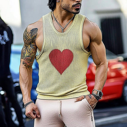 Men's Heart Pattern Tank Top | Jacquard Knit | Crew Neck Sleeveless | Fashionable Casual Wear | Ideal for Layering | Playful Heart Design | High-Quality Fabric | Versatile Style