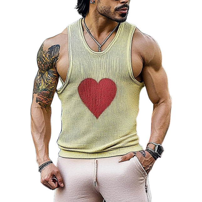Men's Heart Pattern Tank Top | Jacquard Knit | Crew Neck Sleeveless | Fashionable Casual Wear | Ideal for Layering | Playful Heart Design | High-Quality Fabric | Versatile Style