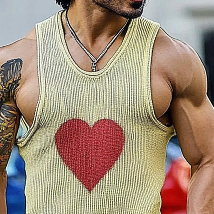 Men's Heart Pattern Tank Top | Jacquard Knit | Crew Neck Sleeveless | Fashionable Casual Wear | Ideal for Layering | Playful Heart Design | High-Quality Fabric | Versatile Style