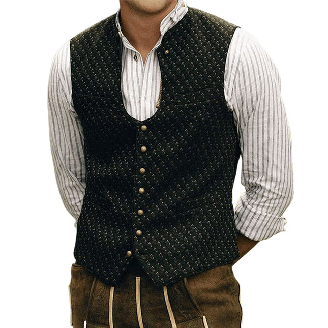 Men's Vintage Style Slim Fit U-neck Button-Down Vest | Classic Retro Outerwear | Breathable Durable Fabric | Formal & Casual Wear | Sizes S to 3XL