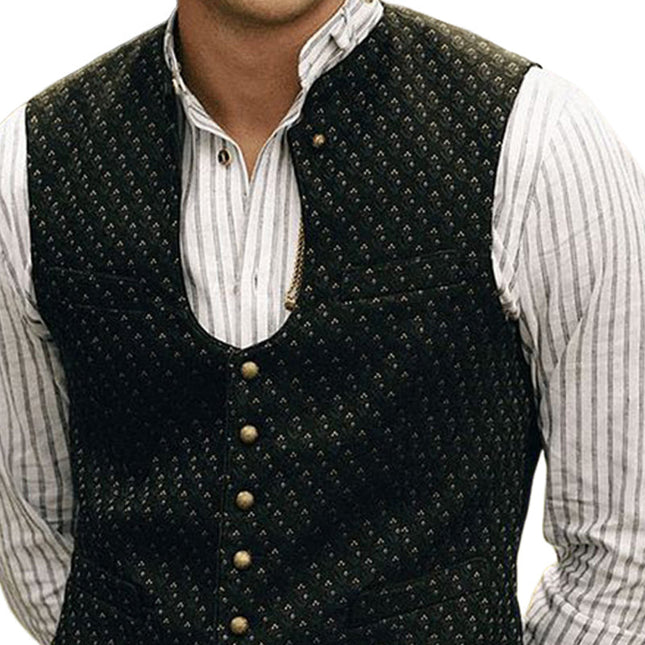 Men's Vintage Style Slim Fit U-neck Button-Down Vest | Classic Retro Outerwear | Breathable Durable Fabric | Formal & Casual Wear | Sizes S to 3XL