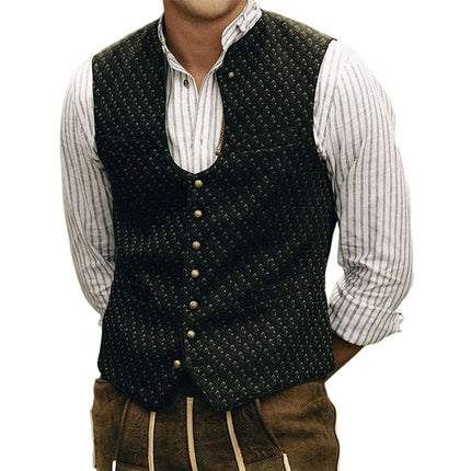 Men's Vintage Style Slim Fit U-neck Button-Down Vest | Classic Retro Outerwear | Breathable Durable Fabric | Formal & Casual Wear | Sizes S to 3XL