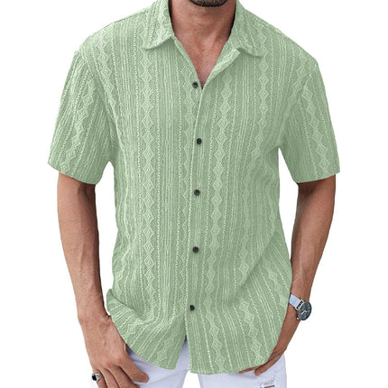 Men's Short Sleeve Lace Lapel Shirt | Solid Color | Elegant Design | Breathable Fabric | Classic Lapel Collar | Versatile Styling | Sophisticated Fashion | Casual & Semi-Formal Wear