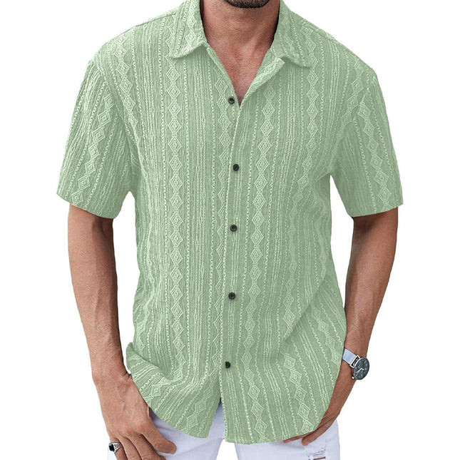 Men's Short Sleeve Lace Lapel Shirt | Solid Color | Elegant Design | Breathable Fabric | Classic Lapel Collar | Versatile Styling | Sophisticated Fashion | Casual & Semi-Formal Wear