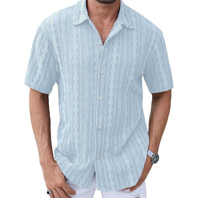 Men's Short Sleeve Lace Lapel Shirt | Solid Color | Elegant Design | Breathable Fabric | Classic Lapel Collar | Versatile Styling | Sophisticated Fashion | Casual & Semi-Formal Wear