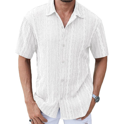 Men's Short Sleeve Lace Lapel Shirt | Solid Color | Elegant Design | Breathable Fabric | Classic Lapel Collar | Versatile Styling | Sophisticated Fashion | Casual & Semi-Formal Wear