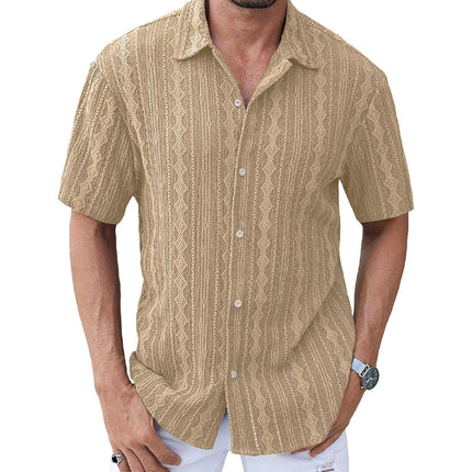 Men's Short Sleeve Lace Lapel Shirt | Solid Color | Elegant Design | Breathable Fabric | Classic Lapel Collar | Versatile Styling | Sophisticated Fashion | Casual & Semi-Formal Wear