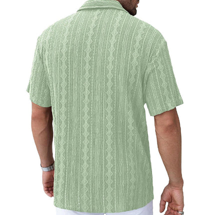Men's Short Sleeve Lace Lapel Shirt | Solid Color | Elegant Design | Breathable Fabric | Classic Lapel Collar | Versatile Styling | Sophisticated Fashion | Casual & Semi-Formal Wear