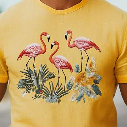 Men's Hawaiian Style T-Shirt | Cotton Linen Blend | Animal Embroidery | Short Sleeve | Summer Fashion | Casual Beachwear | Breathable & Comfortable | Versatile & Stylish | Tropical Design
