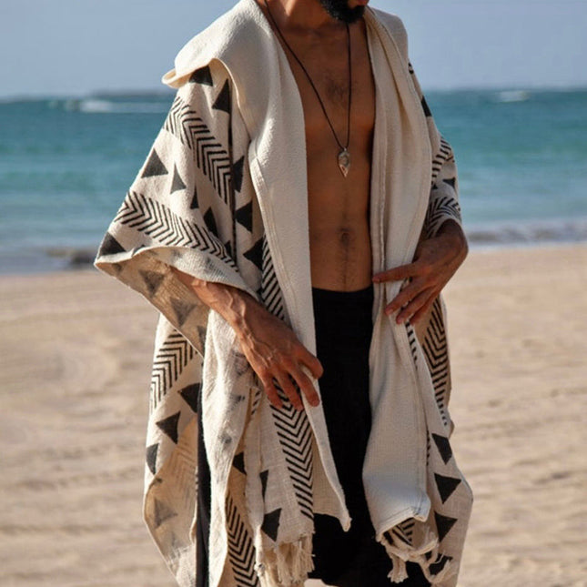 Summer Men's Hooded Cape Shirt | Casual Vacation Top | Lightweight & Breathable | Relaxed Fit | S-3XL | Ideal for Beach Outings & City Exploration | Trendy Cape-Style Silhouette | Comfortable Summer Wear