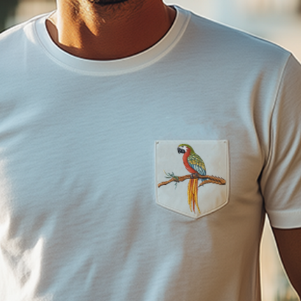 Men's Summer Casual T-Shirt | Cotton Blend | Slim Fit | Pocket | Animal Embroidery | Short Sleeve | Breathable | Lightweight | Soft | Perfect for Warm Weather | Versatile Style