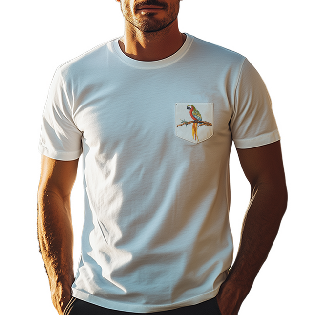 Men's Summer Casual T-Shirt | Cotton Blend | Slim Fit | Pocket | Animal Embroidery | Short Sleeve | Breathable | Lightweight | Soft | Perfect for Warm Weather | Versatile Style