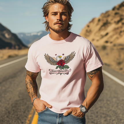 Men's Casual Cotton Blend T-Shirt | Bald Eagle & Rose Embroidery | Short Sleeve | Summer Fashion | Breathable & Comfortable | Versatile Styling | Easy Care | Relaxed Fit