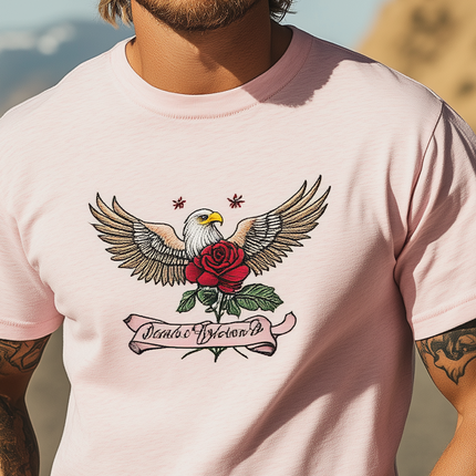 Men's Casual Cotton Blend T-Shirt | Bald Eagle & Rose Embroidery | Short Sleeve | Summer Fashion | Breathable & Comfortable | Versatile Styling | Easy Care | Relaxed Fit