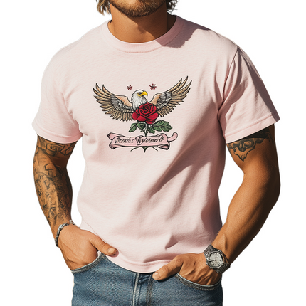 Men's Casual Cotton Blend T-Shirt | Bald Eagle & Rose Embroidery | Short Sleeve | Summer Fashion | Breathable & Comfortable | Versatile Styling | Easy Care | Relaxed Fit