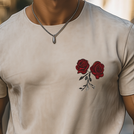 Men's Summer Casual T-Shirt | Thin Suede Fabric | Rose Embroidered Design | Short Sleeve Comfort | Stylish Streetwear for Warm Weather