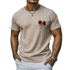 Men's Summer Casual T-Shirt | Thin Suede Fabric | Rose Embroidered Design | Short Sleeve Comfort | Stylish Streetwear for Warm Weather