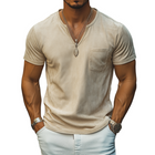 Men's Summer Casual T-Shirt | Thin Suede V-neck | Short Sleeve with Pocket | Lightweight & Breathable