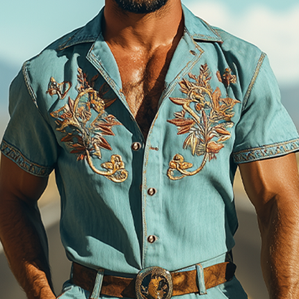 Men's Summer Retro Tencel Denim Jumpsuit | Casual Western Style | Embroidered Details | Breathable Lightweight Fabric | Soft and Eco-Friendly | No Belt Included | Ideal for Warm Weather | Stylish All-in-One Outfit