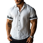 Men's Slim Fit Linen Shirt | Floral Embroidered Lapel | Casual Button-Down Short Sleeve | Lightweight Breathable Summer Top | Ideal for Smart-Casual Office or Outings | Easy Care | Versatile Styling Options