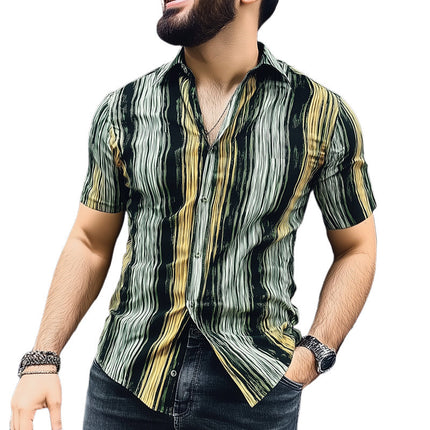 Men's Short Sleeve Shirt | Retro Vertical Stripe Print | Casual Button Down | Lightweight Fabric | Breathable | Summer Fashion | Classic Collar | Regular Fit | Vintage Style | Multi Size Options