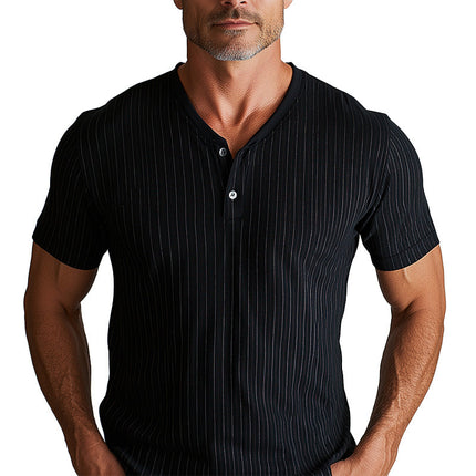 Men's Striped Cotton Linen Henley Shirt | Elegant Summer Fashion | Comfortable Casual Fit | Breathable Fabric | Versatile Style