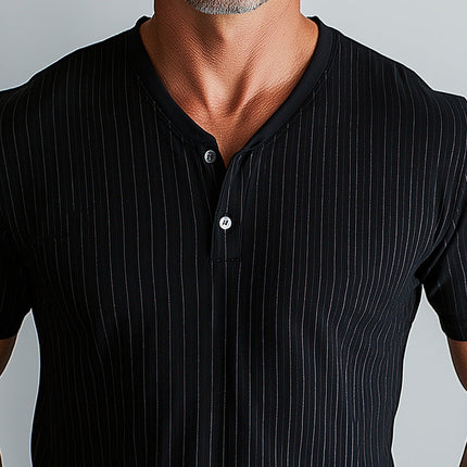 Men's Striped Cotton Linen Henley Shirt | Elegant Summer Fashion | Comfortable Casual Fit | Breathable Fabric | Versatile Style