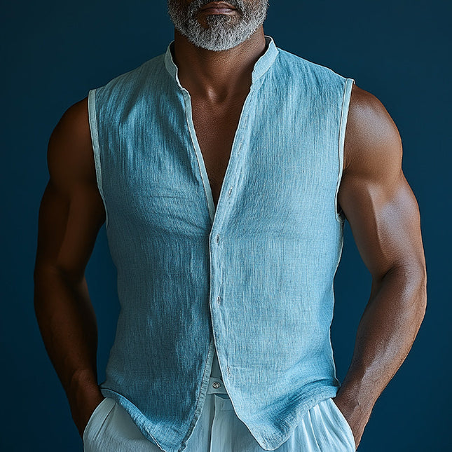 Men's Vest | Summer Fashion | Solid Color | Cotton Linen Blend | Lightweight | Breathable | Minimalist Design | Comfortable Fit | All-Day Comfort | Stylish Casual Wear