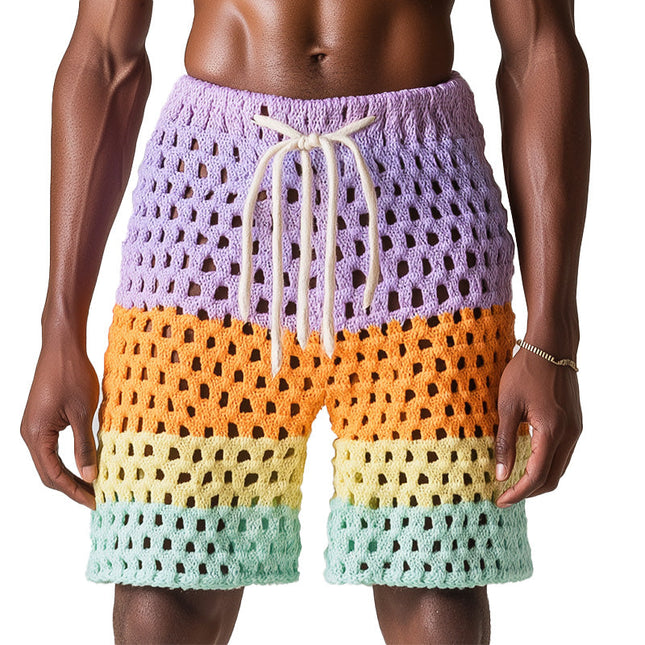 Men's Gradient Woven Beach Shorts | Hollow Breathable Design | Summer Fashion | Elastic Waistband | Lightweight Fabric | Comfortable Fit